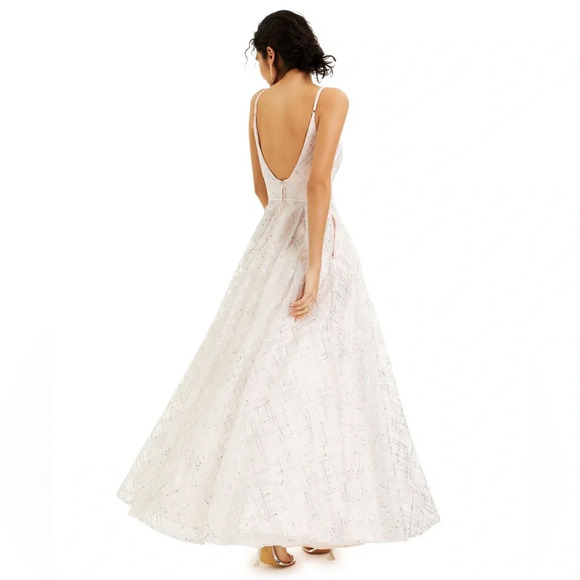 CRYSTAL DOLLS Pink Glitter Spaghetti Strap Sweetheart Full-Length Formal Gown - Picture 2 of 5